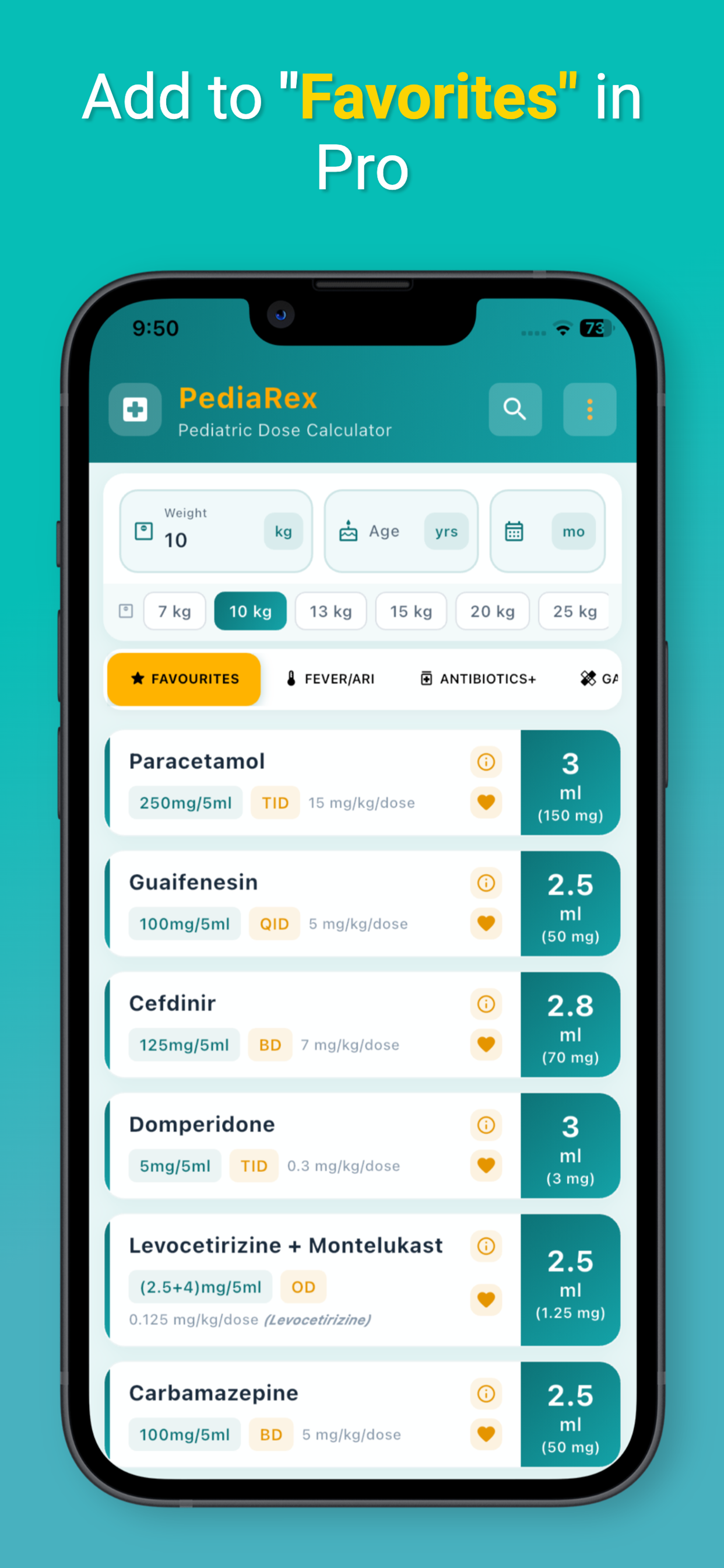 PediaRex Add to Favorites feature screenshot