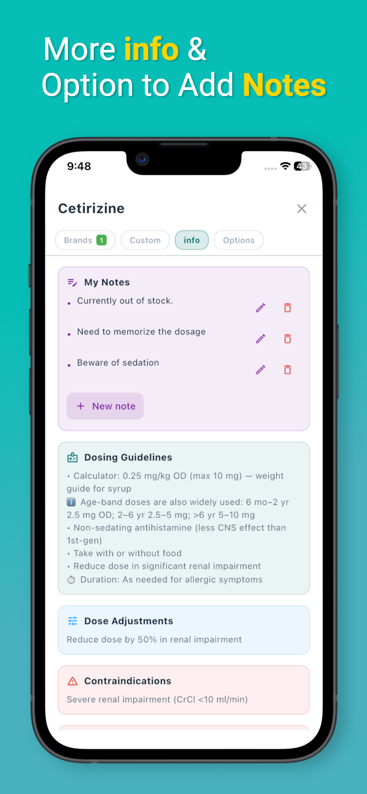 PediaRex Notes and Search feature screenshot