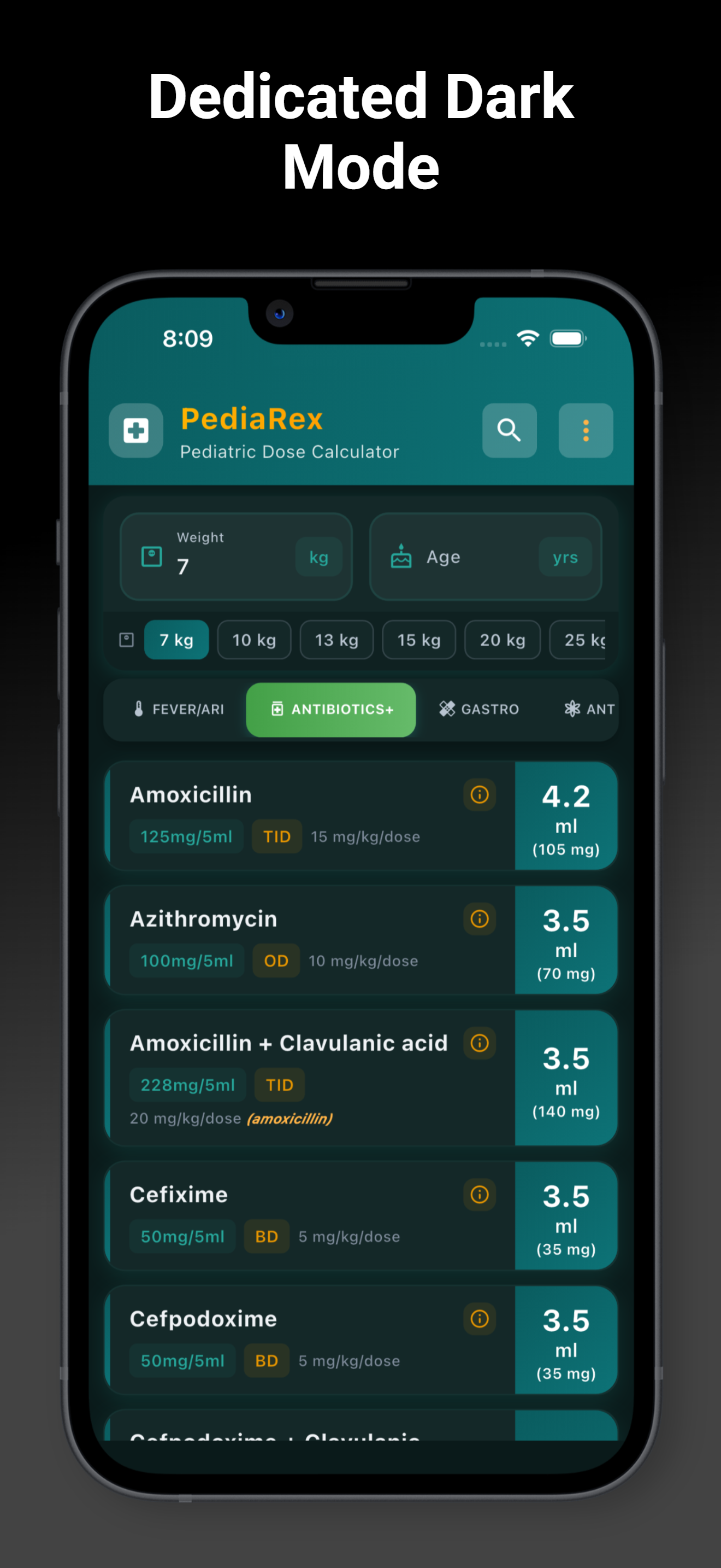 PediaRex Dedicated Dark Mode feature screenshot